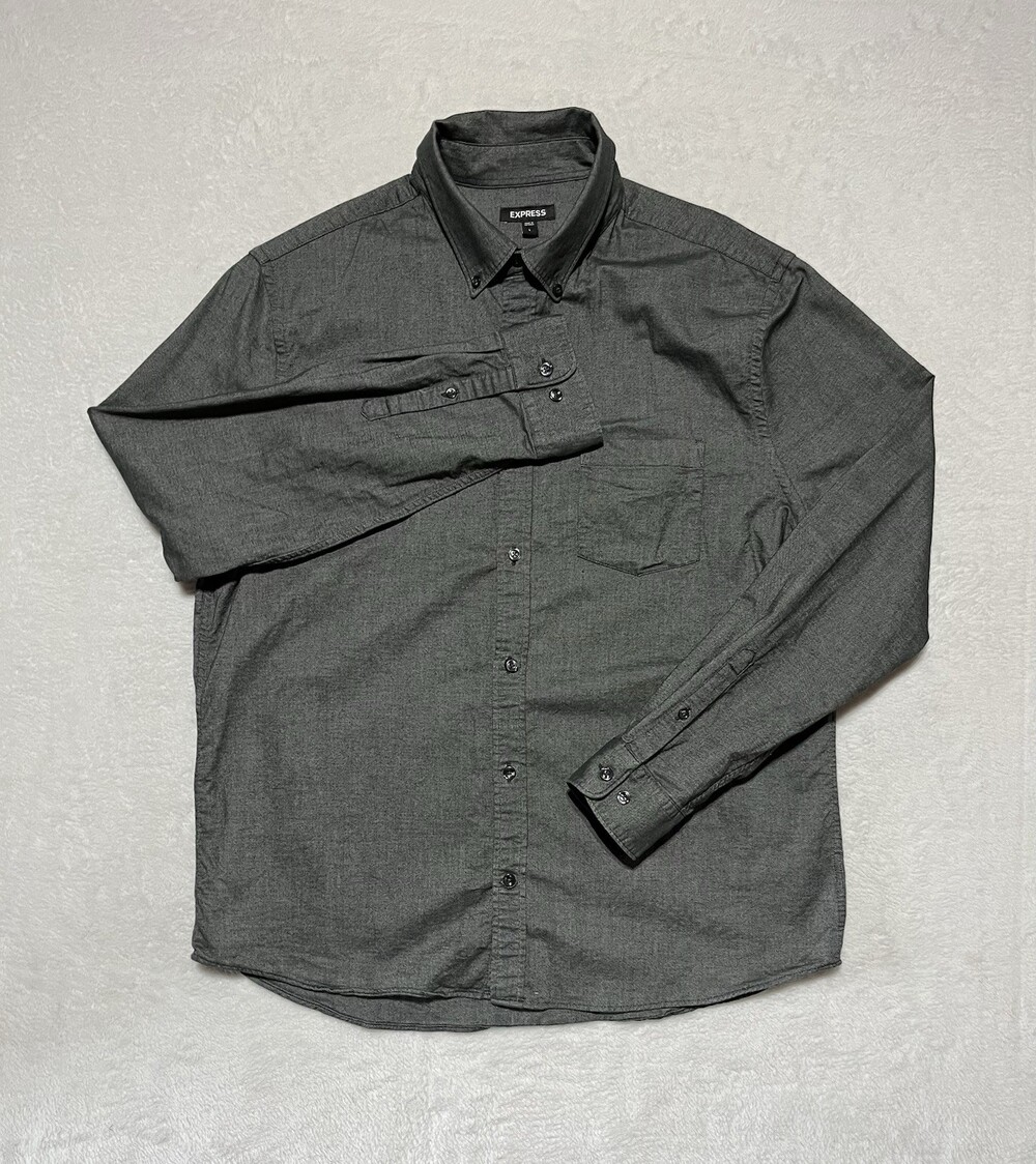Express Shirt Mens Large Gray Long Sleeve Button Down